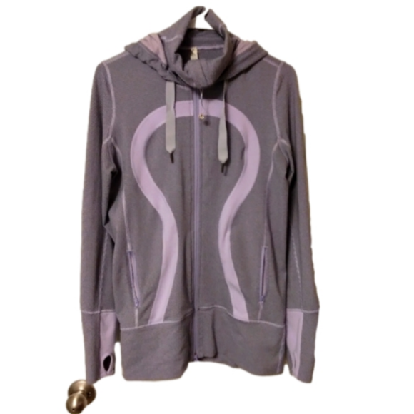 lululemon athletica Tops - Lululemon Women's Stride Jacket *Brushed Lilac Heathered Coal Wee Stripe Hood 8